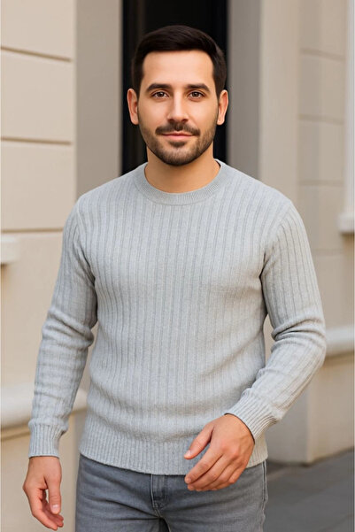 Zerenyus Men's Crew Neck Knitwear Sweater Cotton Thick Woven - Gray