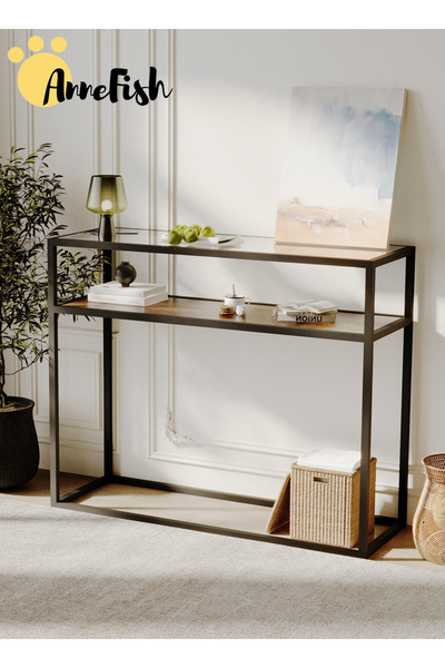 AnneFish 100*34.5*80cm Tempered Glass Tabletop Console Table 2tier Simple Sof...