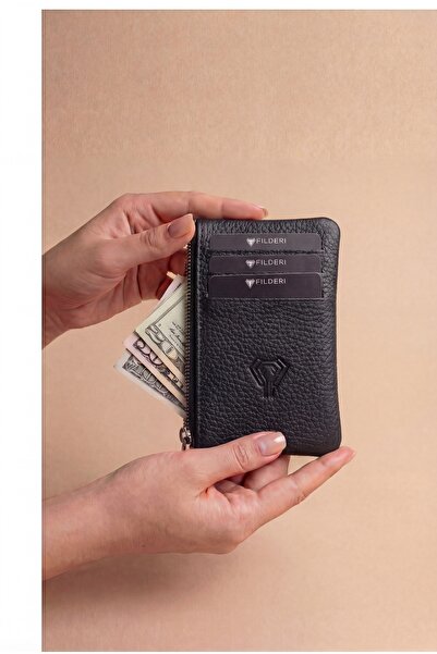 Fil Deri Genuine Leather Zippered Mini Card Holder with Coin Compartment 2126