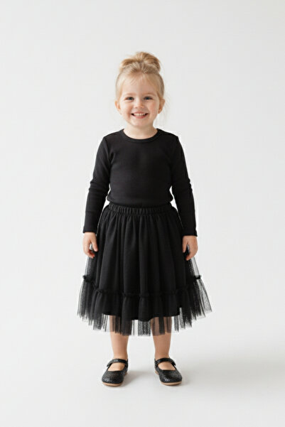 Le Mabelle Μαύρο μακρυμάνικο βαμβακερό μπλουζάκι για παιδιά