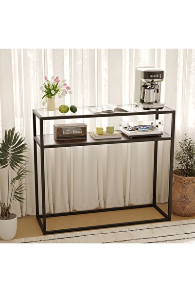 VariFurnx 100*34.5*80cm Console Table 2tier Tempered Glass Top Coffee Corner ...