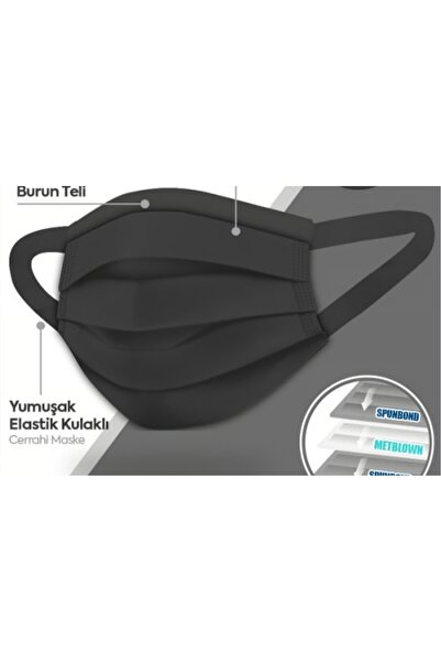 Genel Markalar Siyah Telli 3 Katlı Tam Ultrasonik Cerrahi Maske 50 Adet Afgte...