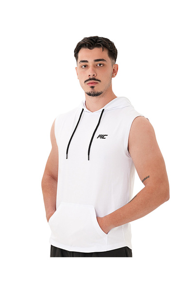 MUSCLECLOTH Training Kapüşonlu Kolsuz T-Shirt Beyaz
