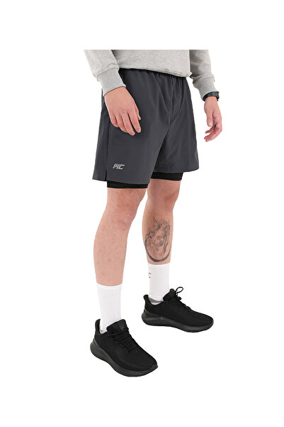 MUSCLECLOTH 2 In 1 Erkek Taytlı Şort Gri Siyah