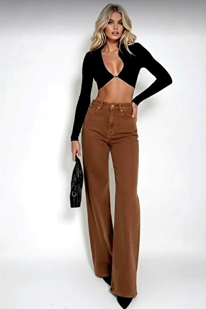 Ramrod Коричневі лайкрові штани з високою талією Salas Джинси Palazzo Штани S...