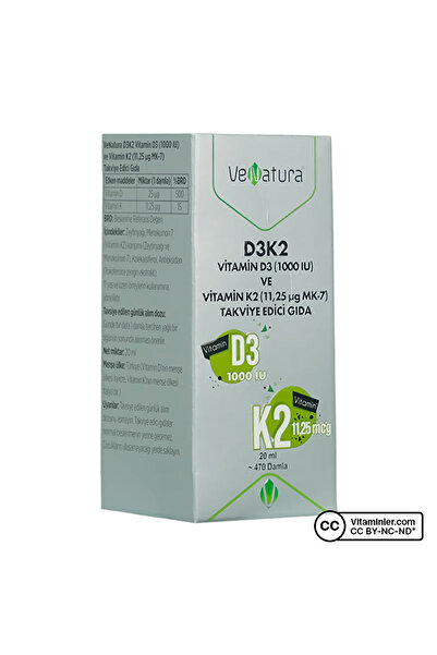VeNatura D3k2 Vitamin D3 Ve K2 (11,25 MCG MK-7) Damla 20 ml