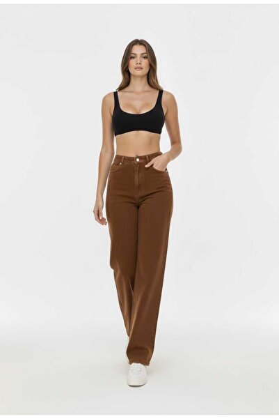 Trn JNS Pantaloni largi Palazzo cu talie foarte înaltă, maro Calista, anii 90