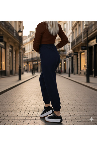BKY Women's Navy Blue High Waist Jogger Sweatpants
