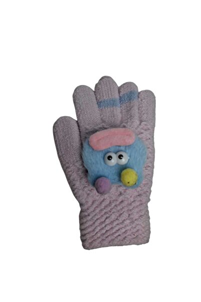 Kitti Spteks 4-8 Yaş Kız Çocuk Açık Pembe Renk Maskot Figürlü Kışlık Örme Eld...