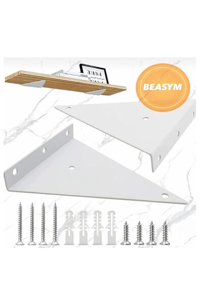 Beasym 4'li Görünmez Duvar Rafı Askı Aparatı - Uzun Sağlam Metal Üçgen Raf Tu...