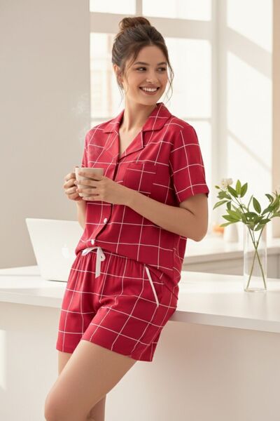 Cotpark Kadın %100 Pamuklu Kısa Kollu Şortlu Pijama Takımı 19515