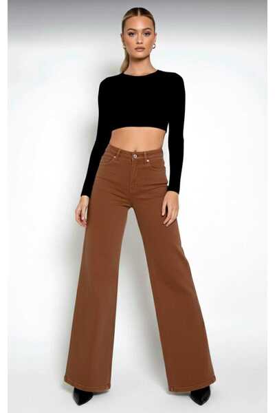 Livik 90's Brown Super High Waist Loose Leg Denim Palazzo Trousers
