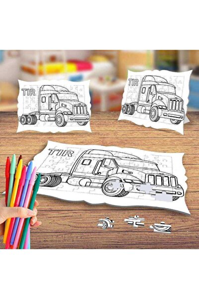 Asilmeydan Büyük Tır Kamyonet Boyama Puzzle Tablo Çocuk Eğitici Yapboz