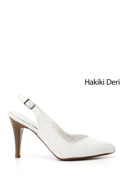 GÖNDERİ(R) Women's White Thin Heeled Open Back Genuine Leather Shoes