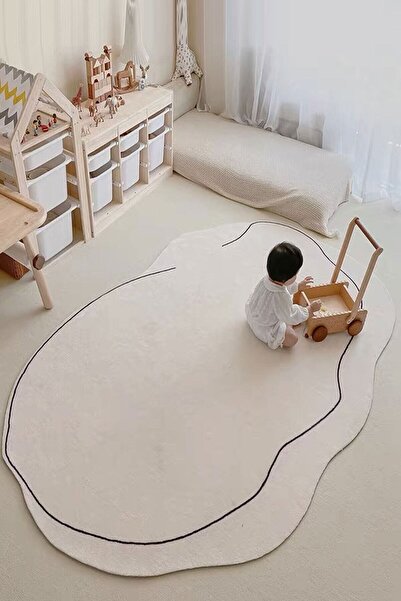 Decomia Home Dijital Baskılı Kaymaz Yıkanabilir Beyaz Çocuk Odası Halısı Çocu...