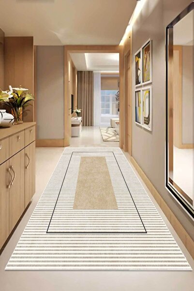 Decomia Home Dijital Kaymaz Yıkanabilir Çizgili Salon Halısı Mutfak Halısı Ko...