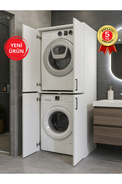dorpek Tani Kapaklı Çamaşır ve Kurutma Makinesi Dolabı, Çok Amaçlı Dolap, Bey...