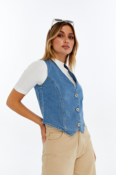 CHOS7N Women's Denim Vest – Stylish Buttoned Jean Vest, Daily and Casual Combination