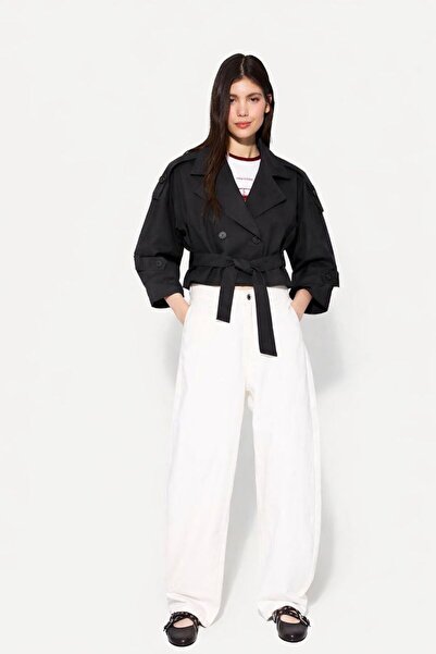 HAKKE Dokuma Trençkot Crop Blazer CEKET