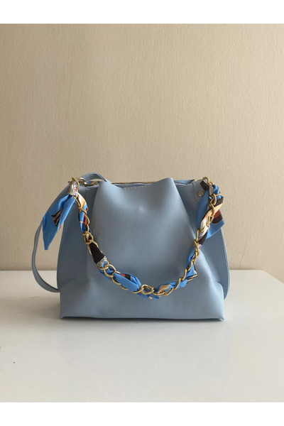 SimyaDünyası Блакитна жіноча сумка з шарфом, ланцюжком та аксесуарами, з м'як...