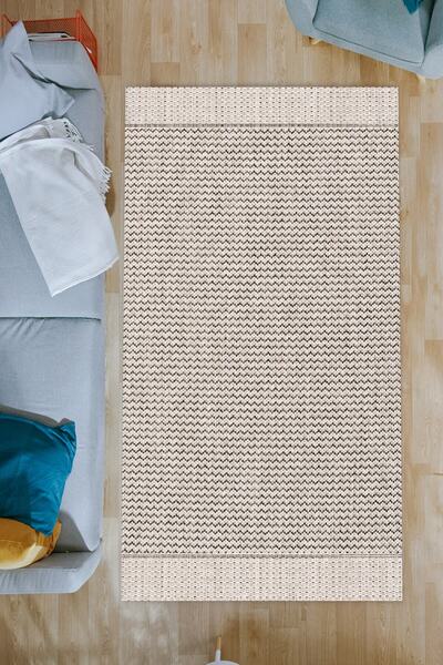 Decomia Home Dijital Baskılı Kaymaz Taban Yıkanabilir Krem Çizgili Salon Mutf...