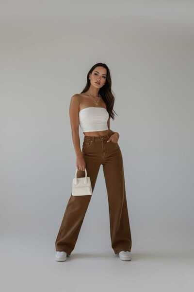 Trn JNS Jolie Lycra dámské hnědé kalhoty se super vysokým pasem s volnými noh...