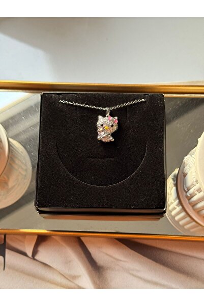 Blok Takı Hello Kitty Kalpli Taşlı Kadın Kolye