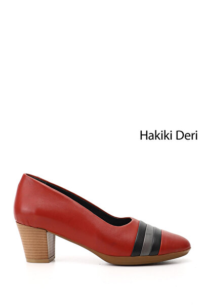 GÖNDERİ(R) Women's Red Thick Heeled Genuine Leather Shoes