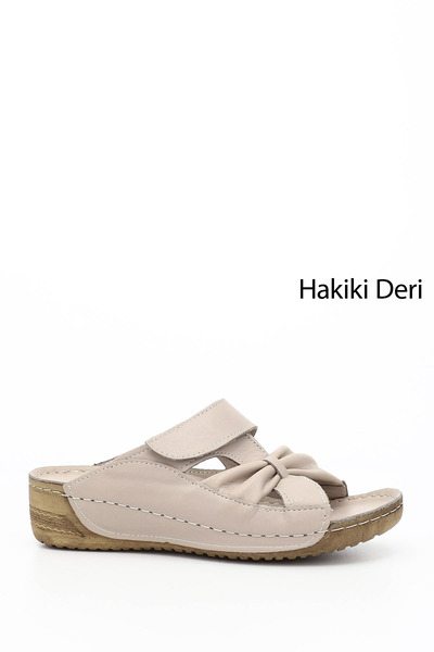 GÖNDERİ(R) Жіночі кремові тапочки на липучці з підкладкою з натуральної шкіри