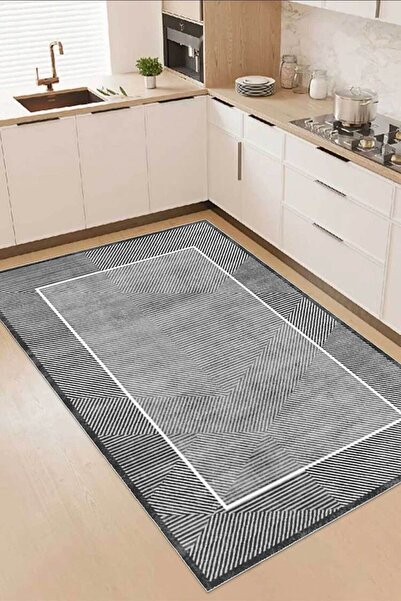 Decomia Home Dijital Kaymaz Yıkanabilir Antrasit Salon Halısı Mutfak Halısı B...