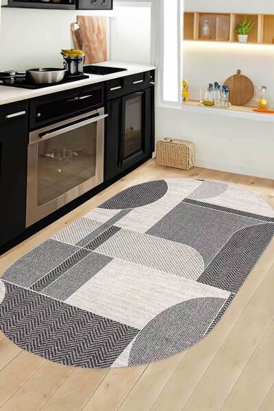 Decomia Home Dijital Kaymaz Yıkanabilir Gri Mutfak Halısı Salon Halısı Yolluk...