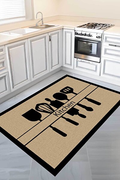 Decomia Home Dijital Kaymaz Yıkanabilir Jüt Görünümlü Kitchen Salon Halısı Mu...