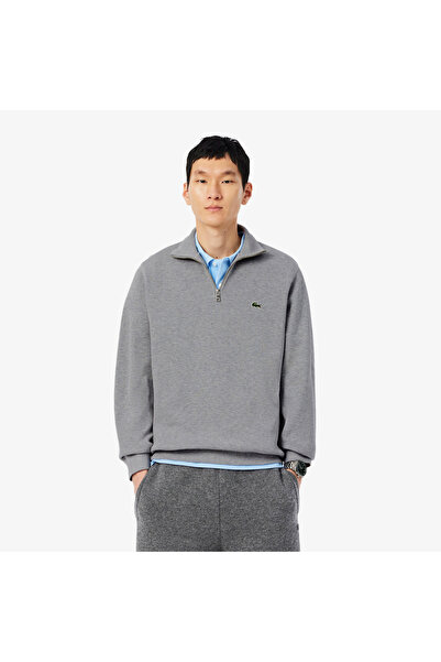 Lacoste Erkek Classic Fit Yarım Fermuarlı Gri Sweatshirt