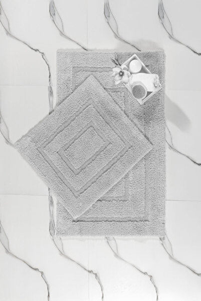 Elart طقم سجادة حمام قطنية صلبة قطعتين (60×100 سم) رمادي