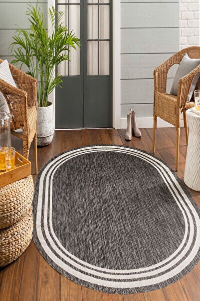 Decomia Home Dijital Kaymaz Yıkanabilir Modern Gri Bej Oval Mutfak Halısı Sal...