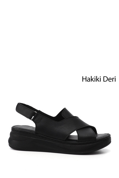GÖNDERİ(R) Sandale confortabile din piele naturală cu bandă cu velcro neagră ...