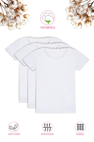 ÖZKAN underwear Özkan 42781 3-Pack Girls' 95% Cotton Single Jersey T-Shirt wi...