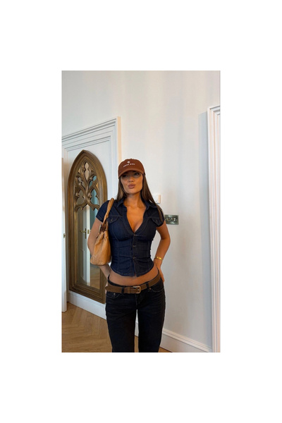 Mokşa Navy Blue Denim Corset Top