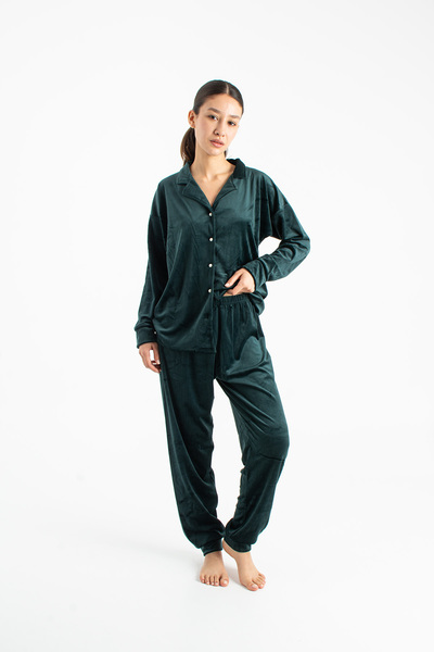 Ecrou Women's Emerald Plain Peter Pan collar Velvet 2-Piece Set