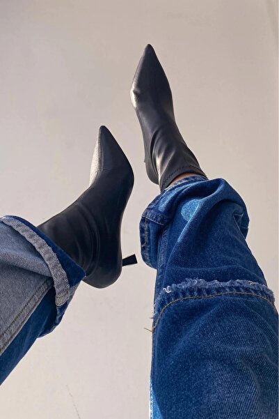 I Love Shoes Loravo Kadın Streç Mat Deri Topuklu Bot Siyah