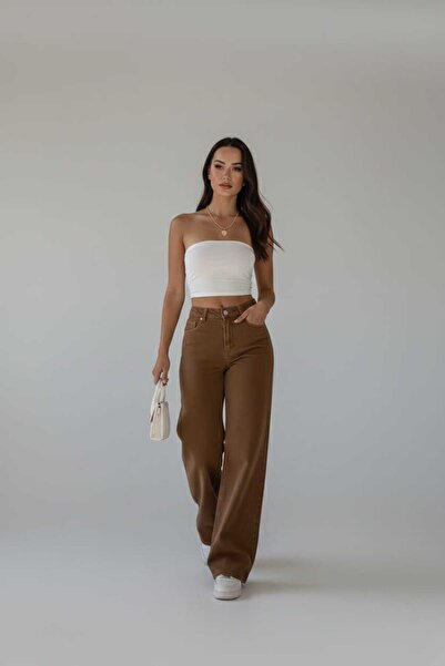 DRC trend Brown Lycra Super High Waist Loose Jeans Palazzo Trousers. (SUPER H...