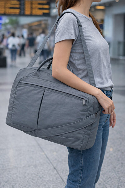 KAFF Büyük Boy Gri Önü Cepli Omuz Uzun Askılı & El Askılı Unisex Spor &fitnes...