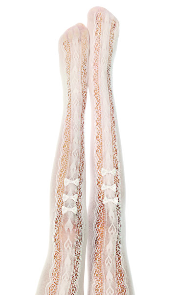 Penti Beyaz Kız Çocuk Fiyonk Detaylı File Külotlu Çorap