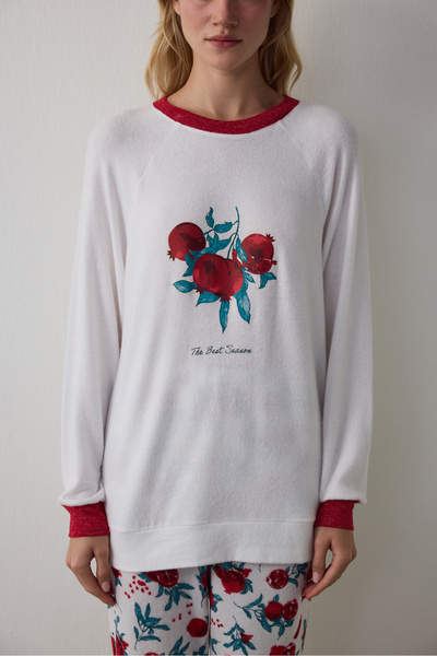 Penti Off-White Best Season New Year Printed Crew Neck Thermal Effect Pajama Top