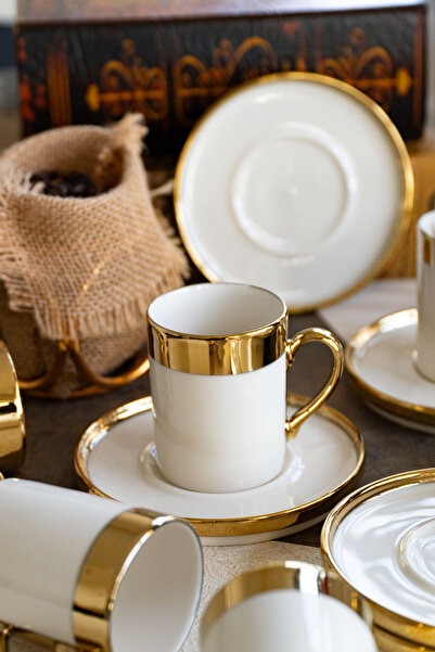Farika Porselen Gözde 12 Parça 6 Kişilik Altın Yaldız Kahve Fincan Takımı