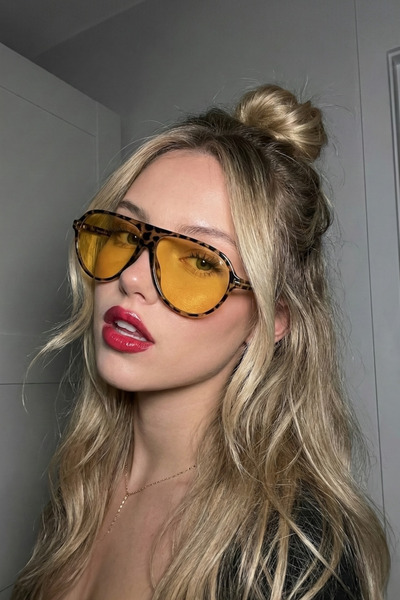 Eyesofia Clara Unisex Vintage Leopard Frame Orange Drop Pilot Sunglasses