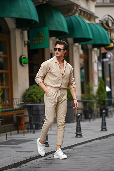 MODEFENDİ طقم قميص علوي للرجال ذو أرجل غير متماثلة ونمط مموج قصة فضفاضة باللو...