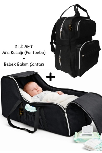 USF Portbebe Ana Kucağı Puset Bebek Taşıma Anne Bebek Bakım Sırt Çantası -siy...