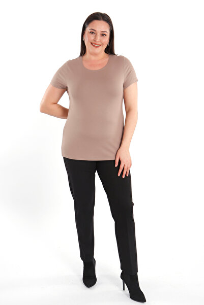 SERTUĞ Trend42plus Μπλούζα με λαιμόκοψη μεγάλου μεγέθους Basic Mink