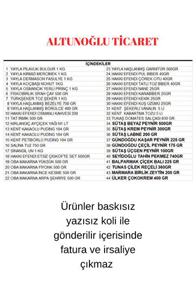 Yayla Ramazan erzak yardım paketi kumanya kolisi kahvaltı ve sahur seti mega 44 parça ürün